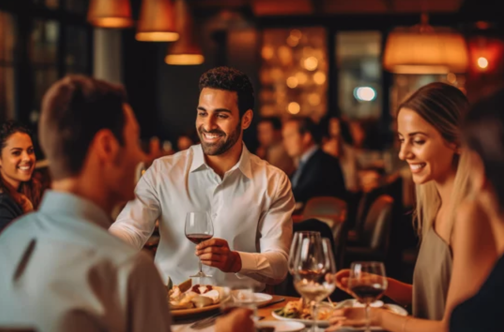 vänner skålar på restaurang